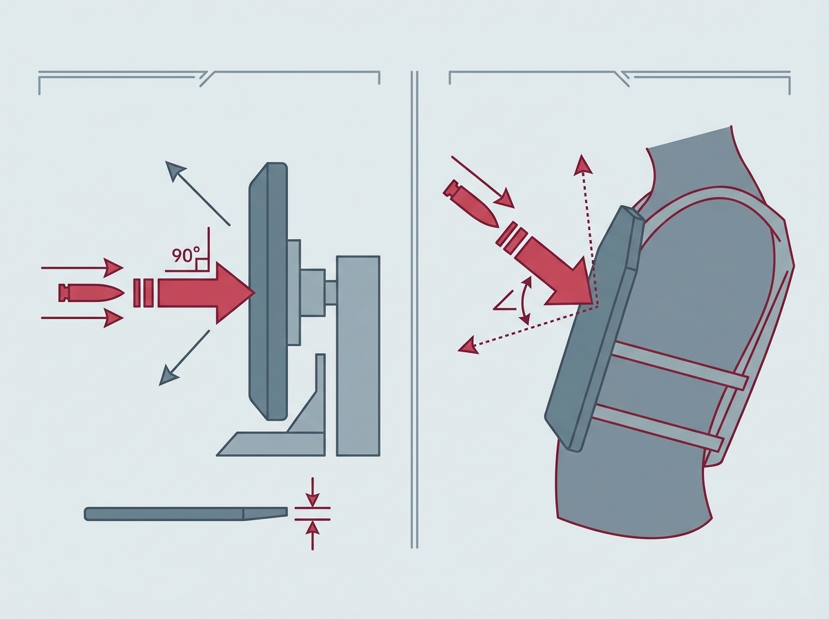 Diagram comparing controlled lab test conditions to real-world wear angles